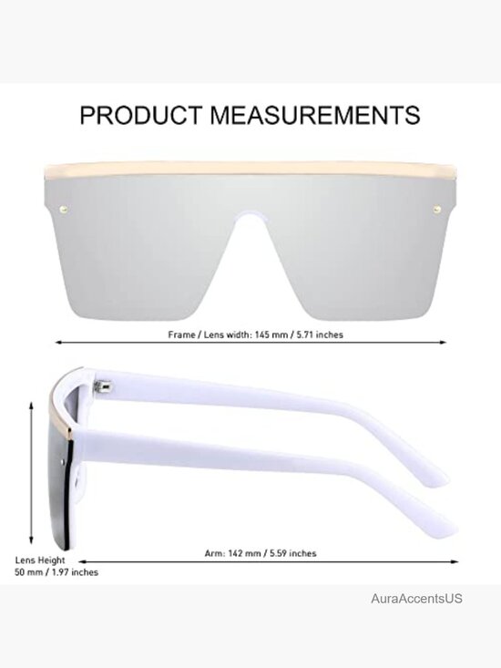 Square Oversized Sunglasses Large Flat Top Shield UV Protection Rimless Shades